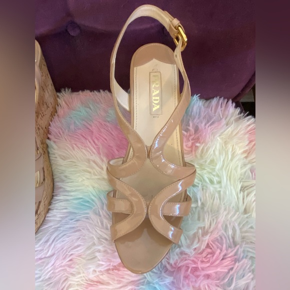 Prada Patent Leather Cork Wedge Sandal - Picture 5 of 9